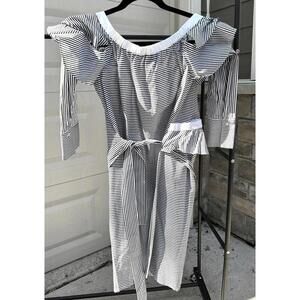 Off-Shoulder Striped Ruffle Dress By Laundry size 12